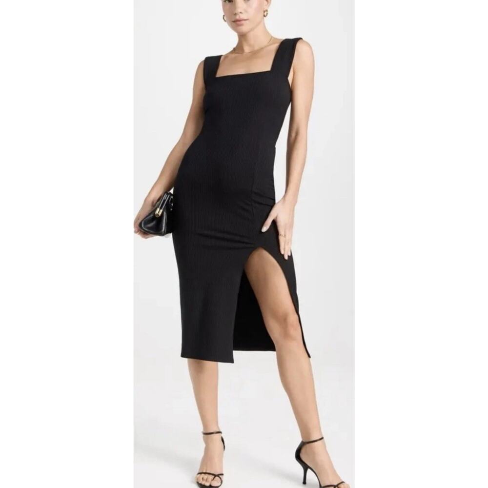 Reformation Cassi Knit Dress Small Black Ribbed Sleeveless Midi Slit Fitted Rib - Picture 12 of 12